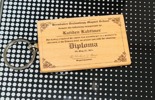 Custom engraved Diploma Keychain